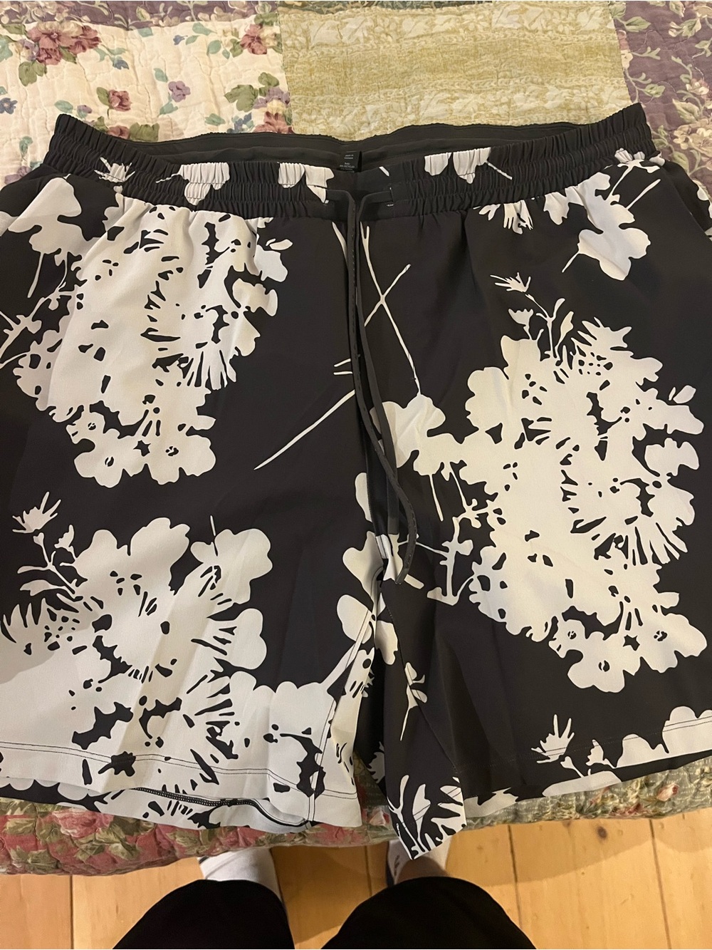 lululemon athletica Black and White Floral Hybrid Swim Shorts